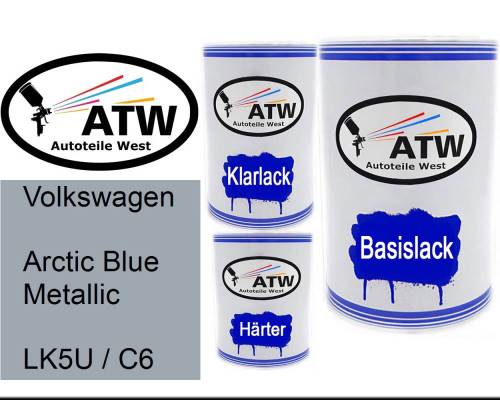 Volkswagen, Arctic Blue Metallic, LK5U / C6: 500ml Lackdose + 500ml Klarlack + 250ml Härter - Set, von ATW Autoteile West.